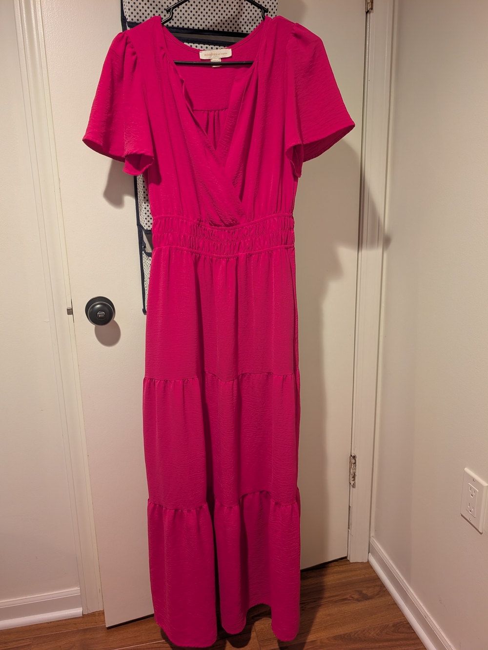Monteau Hot Pink Tiered Maxi Dress